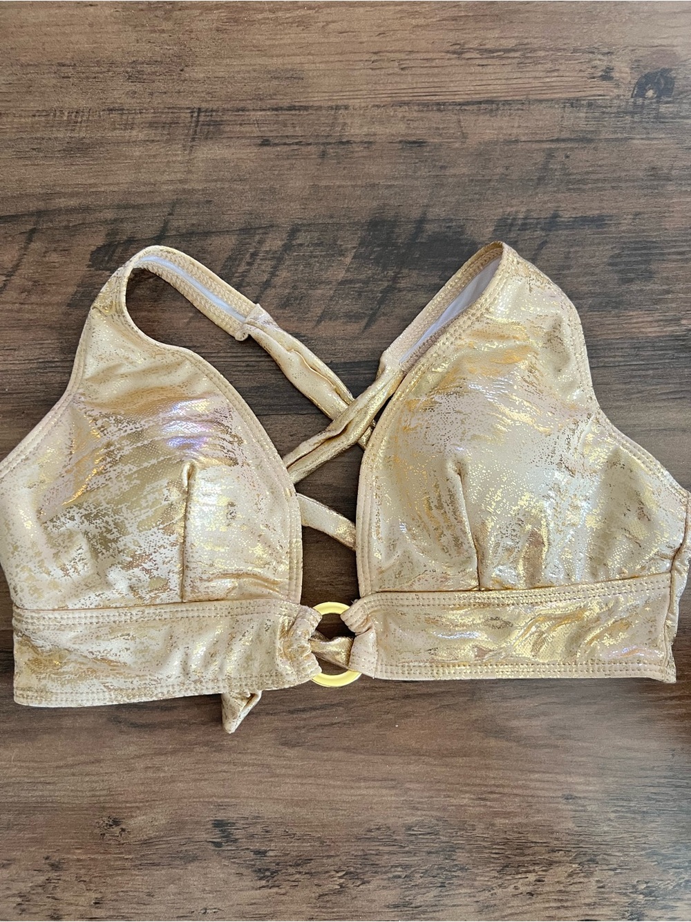 Metallic Gold Halter Ring-Accent Bikini Set - Picture 3 of 12